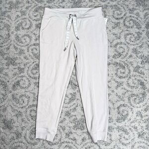 DKNY Women's Sport Logo Fleece Joggers Ivory Size‎ Large Pockets Cozy Stretch